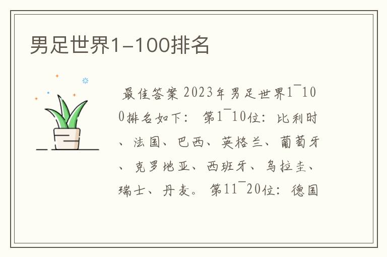 男足世界1-100排名