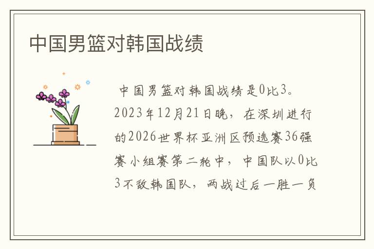 中国男篮对韩国战绩