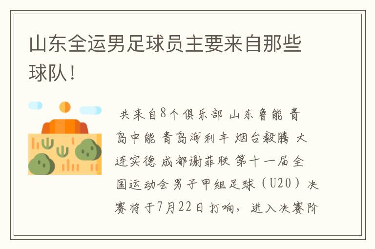 山东全运男足球员主要来自那些球队!