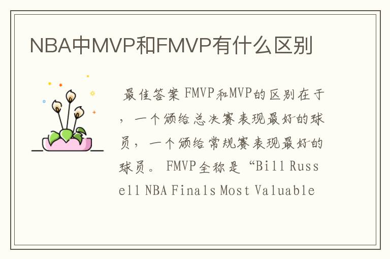 NBA中MVP和FMVP有什么区别