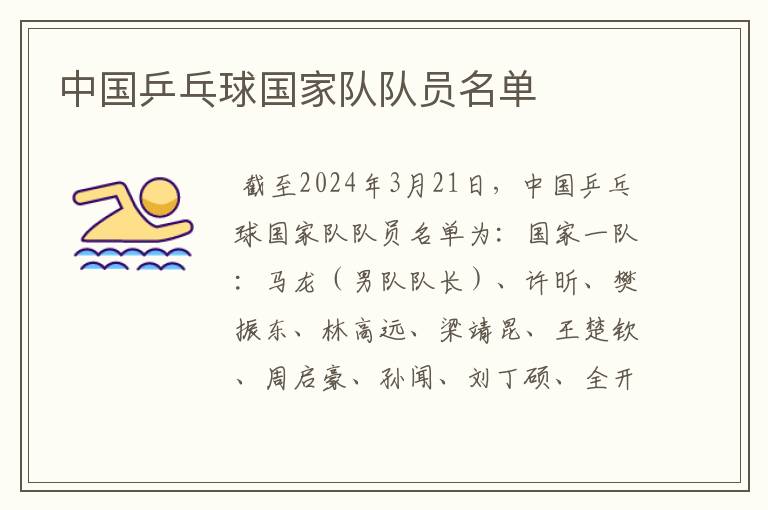 中国乒乓球国家队队员名单