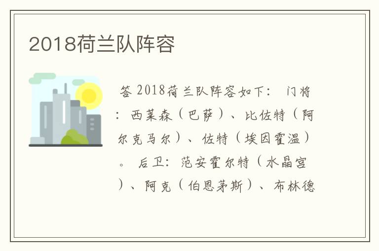2018荷兰队阵容