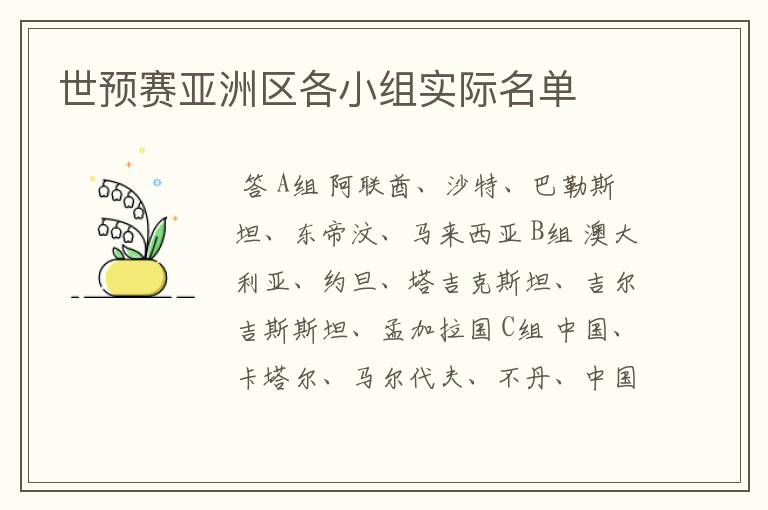 世预赛亚洲区各小组实际名单