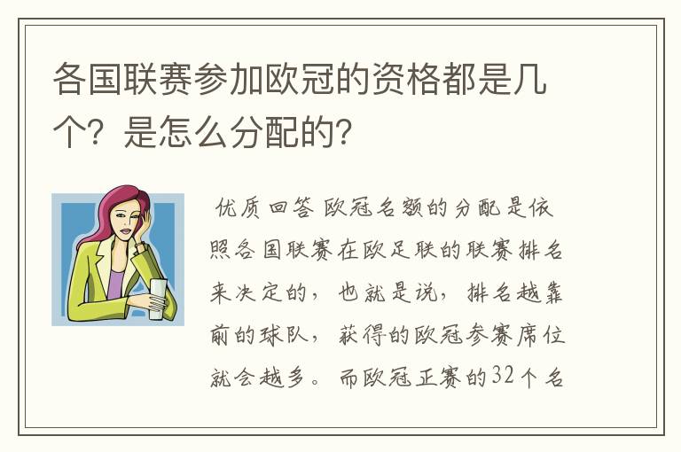 各国联赛参加欧冠的资格都是几个?是怎么分配的?