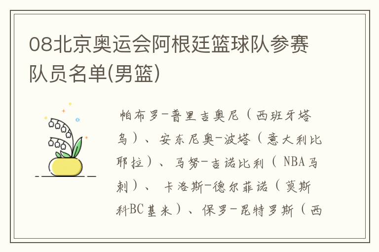 08北京奥运会阿根廷篮球队参赛队员名单(男篮)