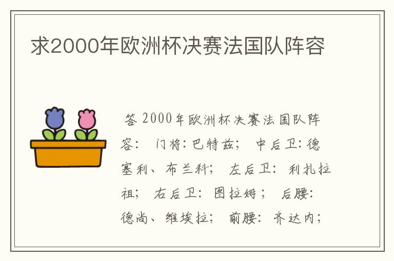 求2000年欧洲杯决赛法国队阵容