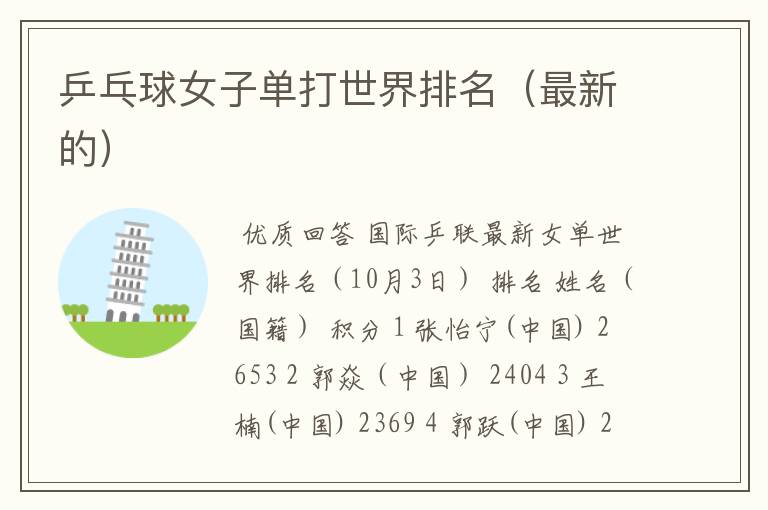 乒乓球女子单打世界排名(最新的)