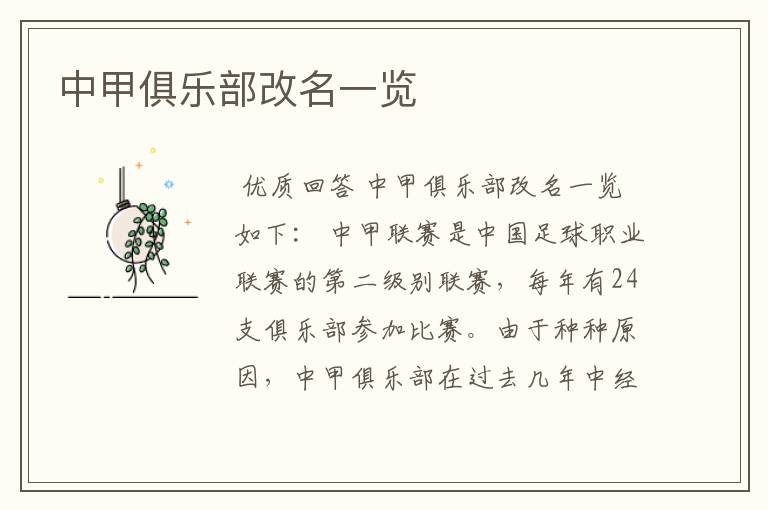 中甲俱乐部改名一览