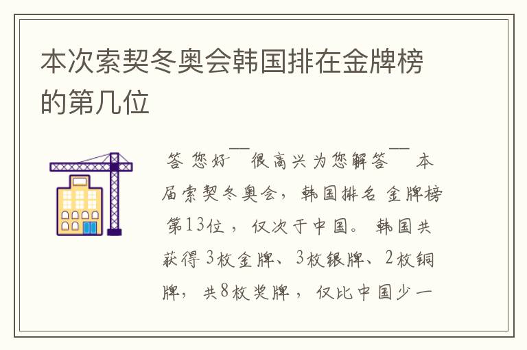 本次索契冬奥会韩国排在金牌榜的第几位
