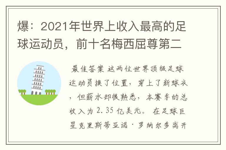 爆：2021年世界上收入最高的足球运动员，前十名梅西屈尊第二