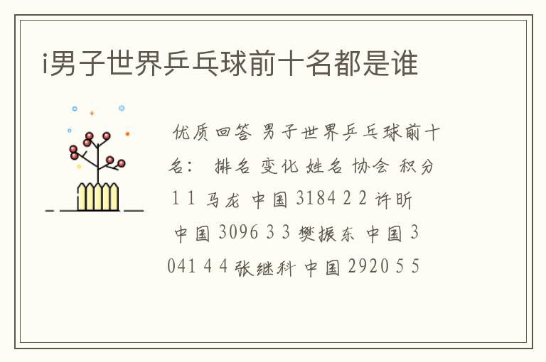 i男子世界乒乓球前十名都是谁