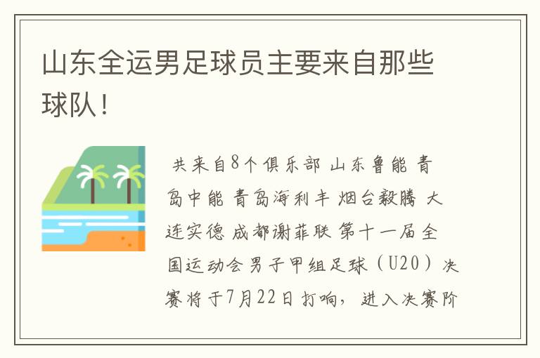 山东全运男足球员主要来自那些球队!