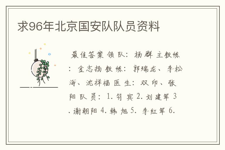 求96年北京国安队队员资料