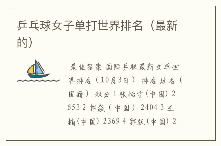 乒乓球女子单打世界排名(最新的)