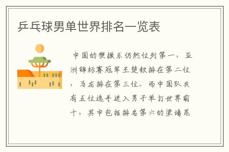 乒乓球男单世界排名一览表