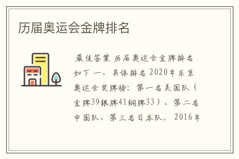 历届奥运会金牌排名