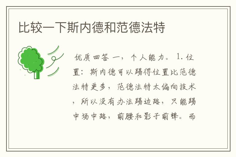 比较一下斯内德和范德法特