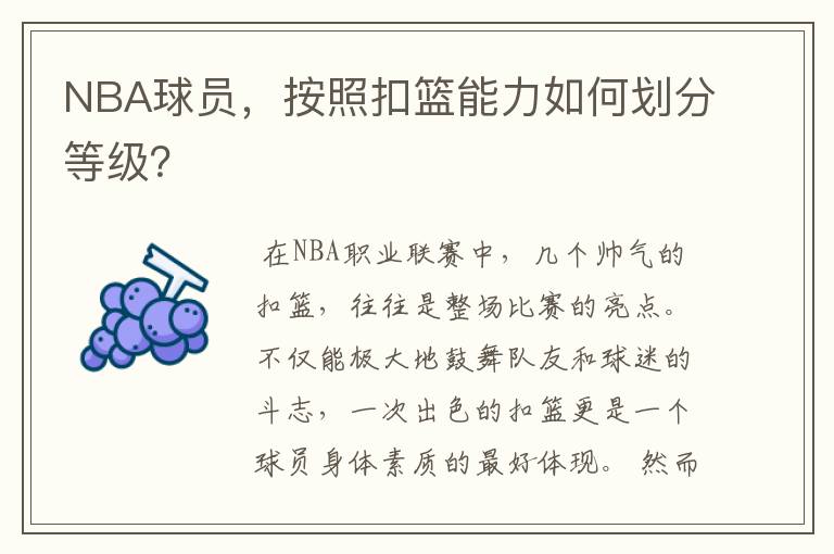 NBA球员,按照扣篮能力如何划分等级?