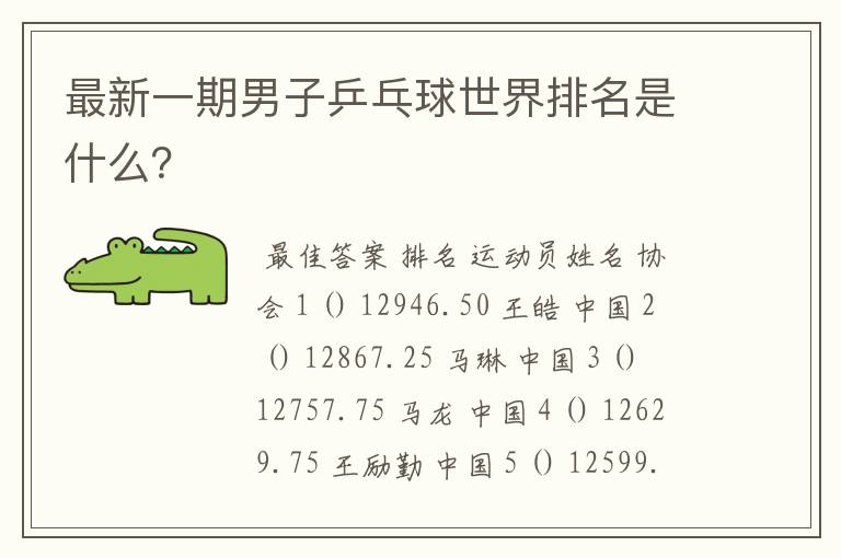 最新一期男子乒乓球世界排名是什么?