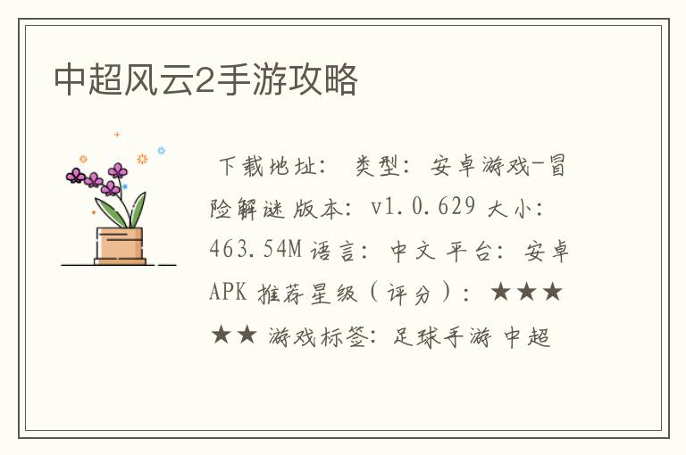 中超风云2手游攻略