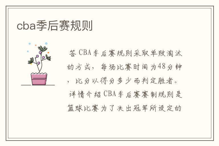 cba季后赛规则