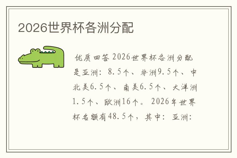 2026世界杯各洲分配