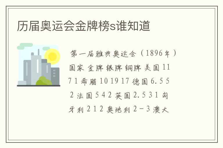 历届奥运会金牌榜s谁知道