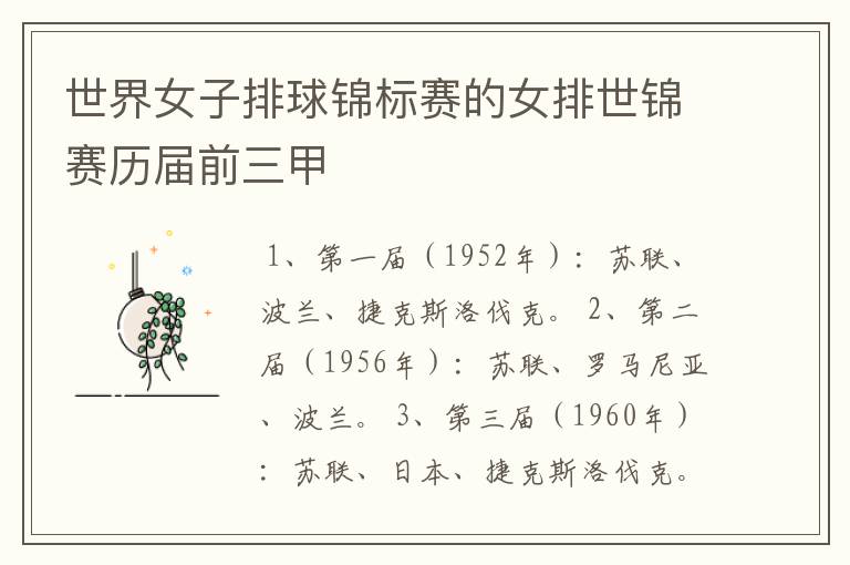 世界女子排球锦标赛的女排世锦赛历届前三甲