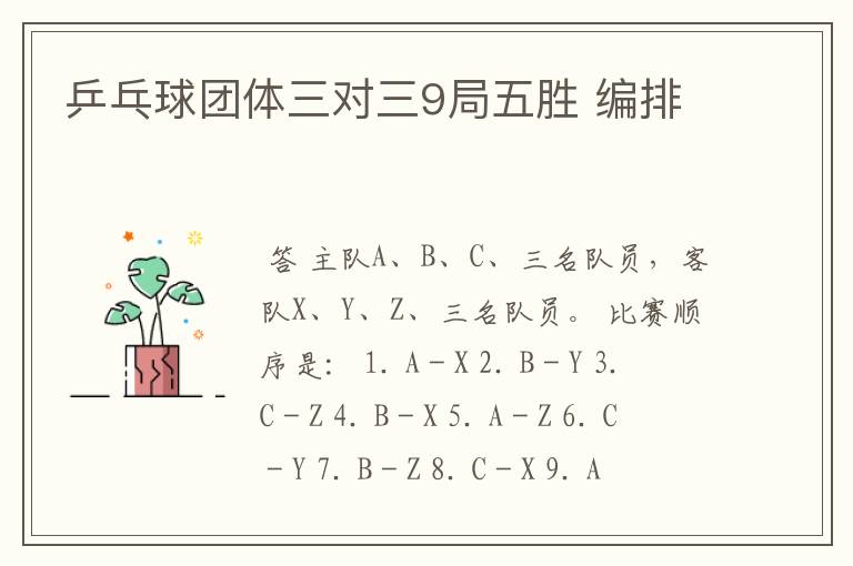 乒乓球团体三对三9局五胜 编排