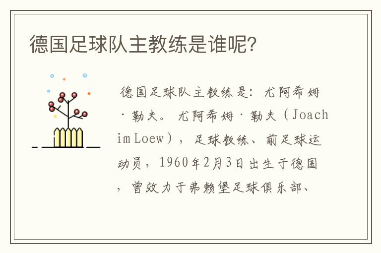 德国足球队主教练是谁呢？