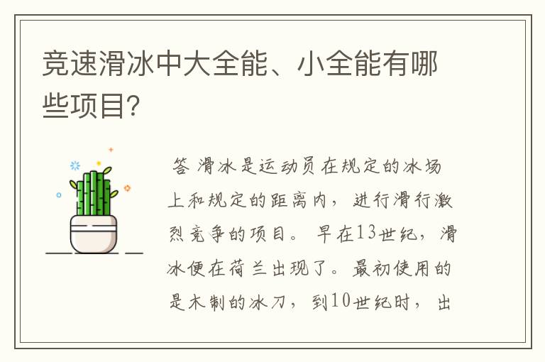 竞速滑冰中大全能、小全能有哪些项目？