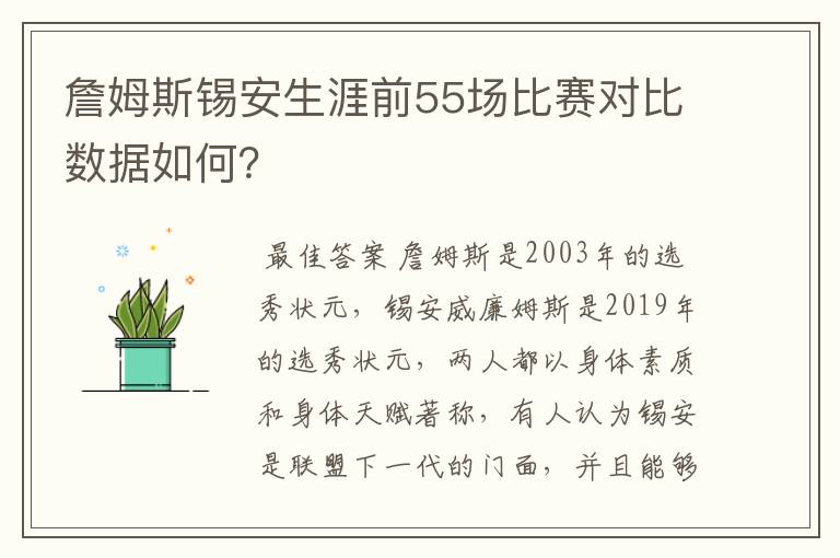 詹姆斯锡安生涯前55场比赛对比数据如何？