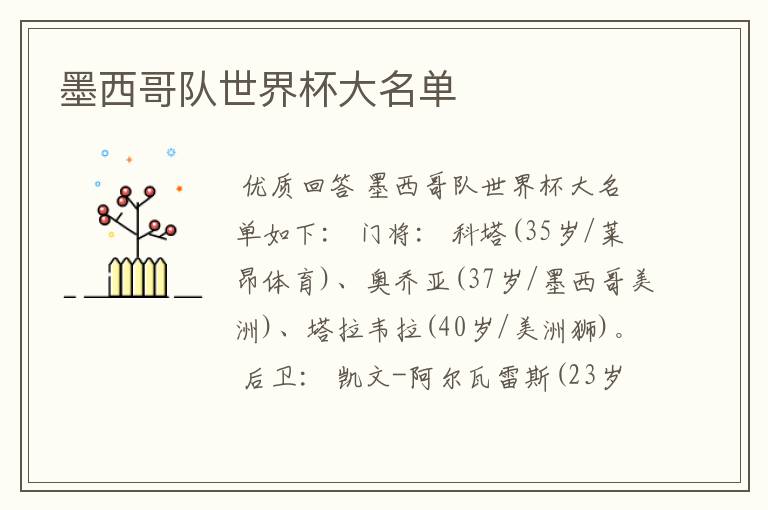 墨西哥队世界杯大名单