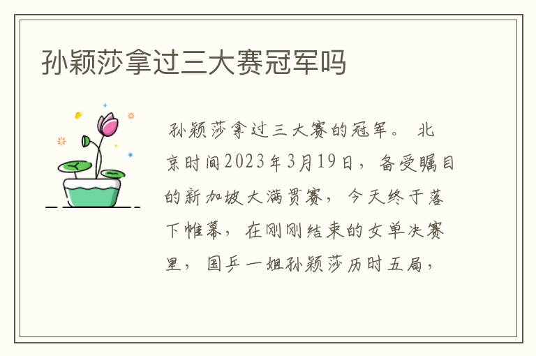 孙颖莎拿过三大赛冠军吗
