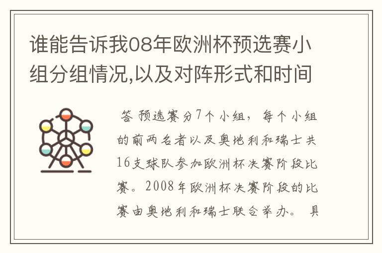 谁能告诉我08年欧洲杯预选赛小组分组情况,以及对阵形式和时间表