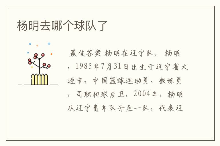 杨明去哪个球队了