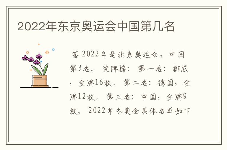 2022年东京奥运会中国第几名
