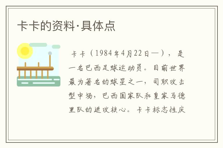 卡卡的资料·具体点