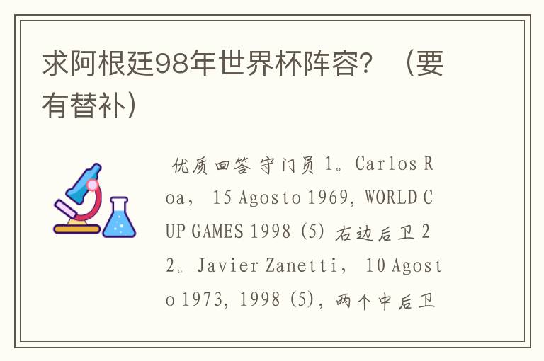 求阿根廷98年世界杯阵容?(要有替补)