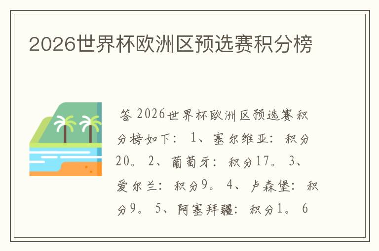 2026世界杯欧洲区预选赛积分榜