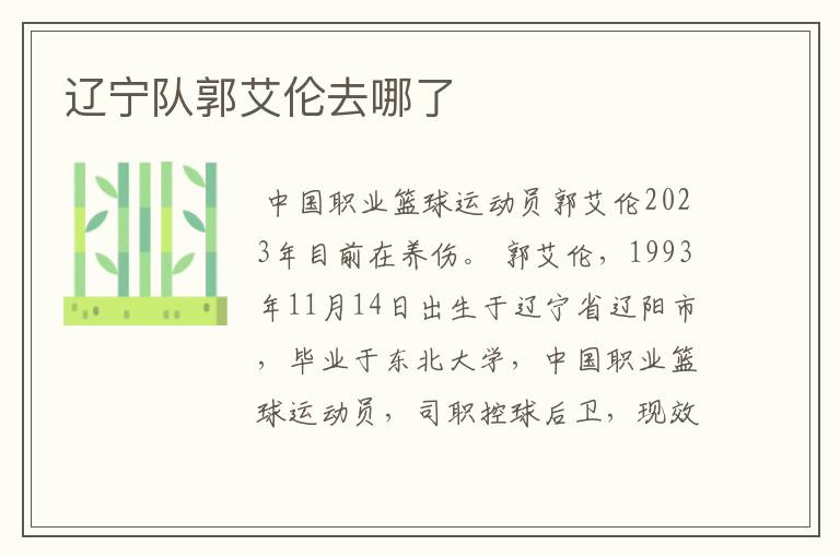 辽宁队郭艾伦去哪了
