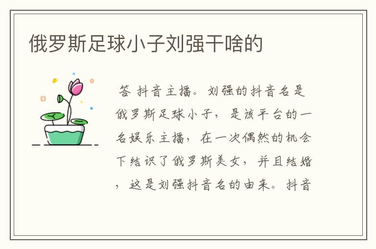 俄罗斯足球小子刘强干啥的