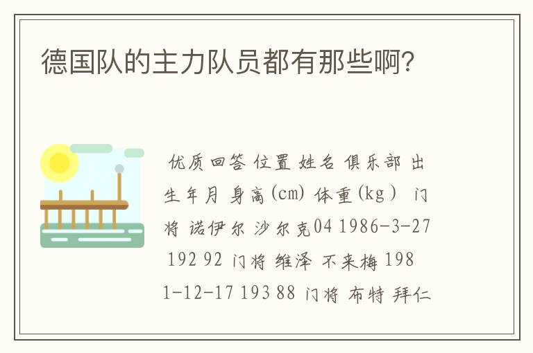 德国队的主力队员都有那些啊？