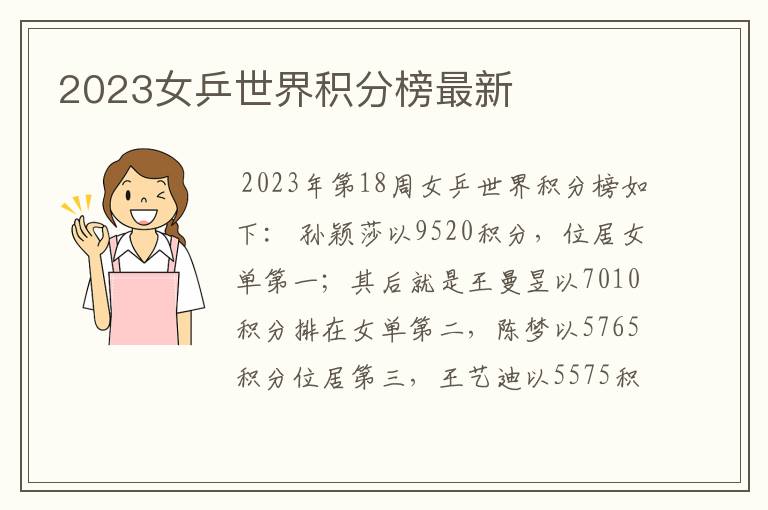 2023女乒世界积分榜最新