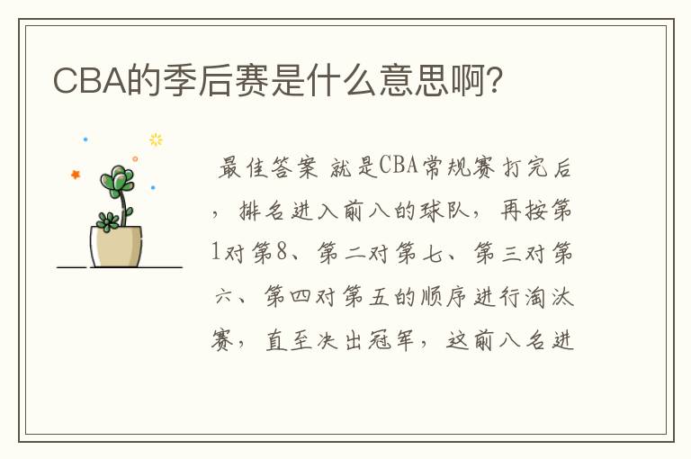 CBA的季后赛是什么意思啊?