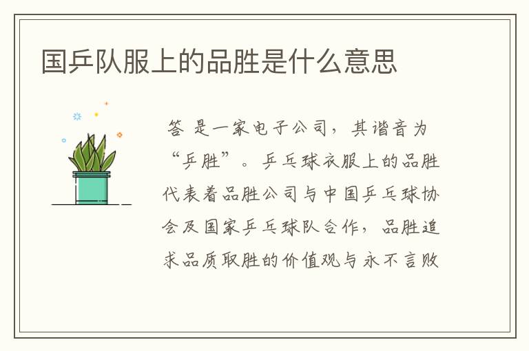 国乒队服上的品胜是什么意思