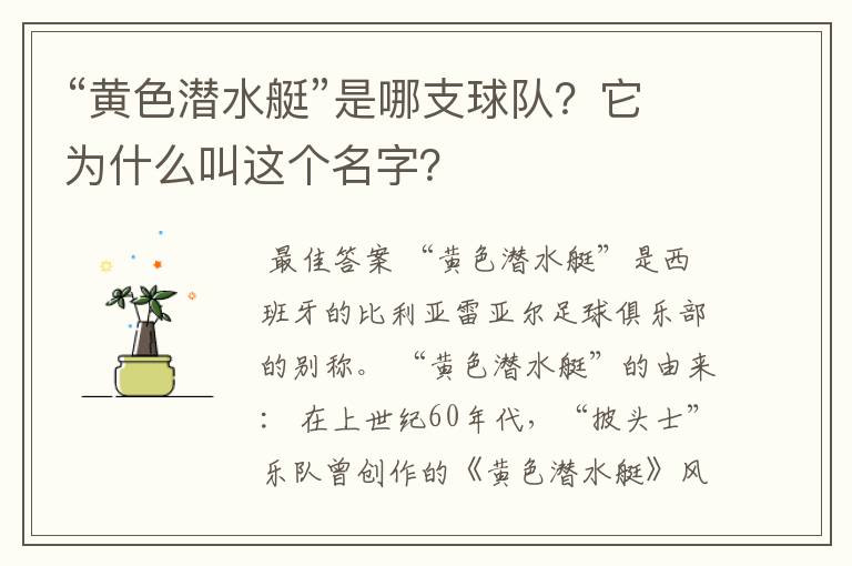 “黄色潜水艇”是哪支球队?它为什么叫这个名字?