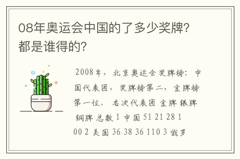 08年奥运会中国的了多少奖牌?都是谁得的?