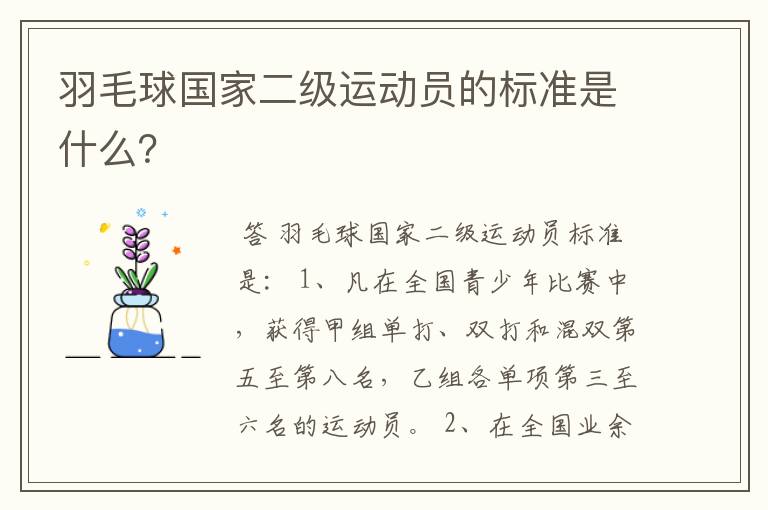 羽毛球国家二级运动员的标准是什么?