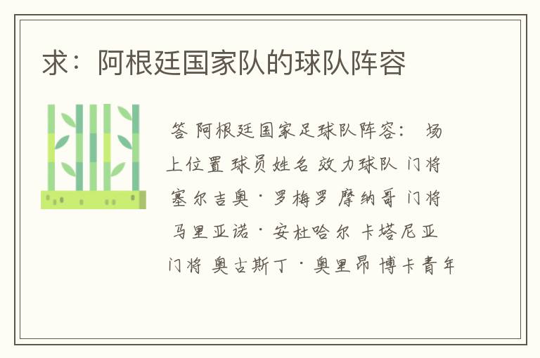 求:阿根廷国家队的球队阵容
